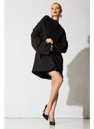 Stretch Crepe Black Asymmetric Draped Dress