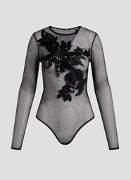 Mesh Black Sequin Embellished Bodysuit