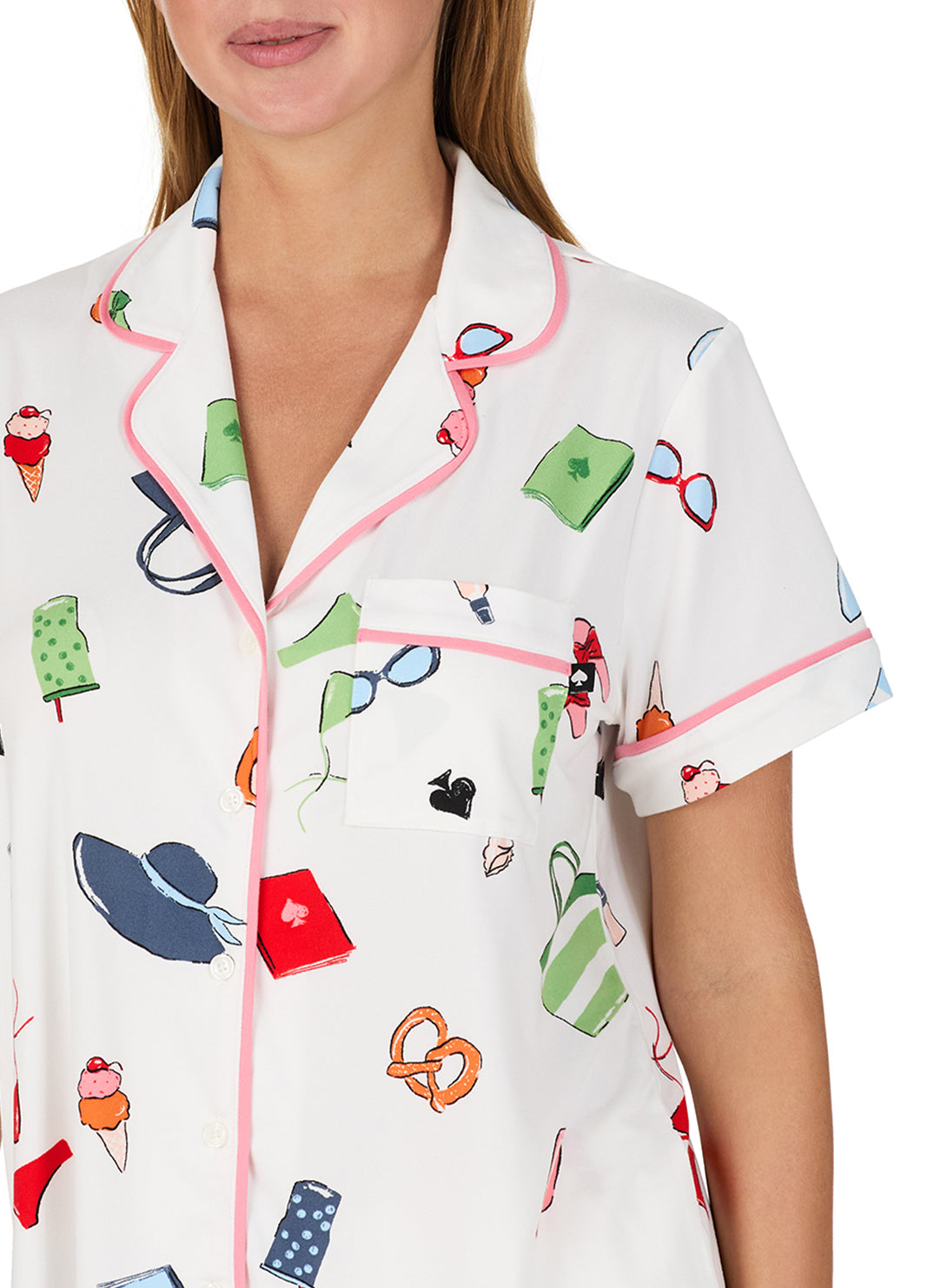 Vacation Time White Short Sleeved Cropped Pajama Set