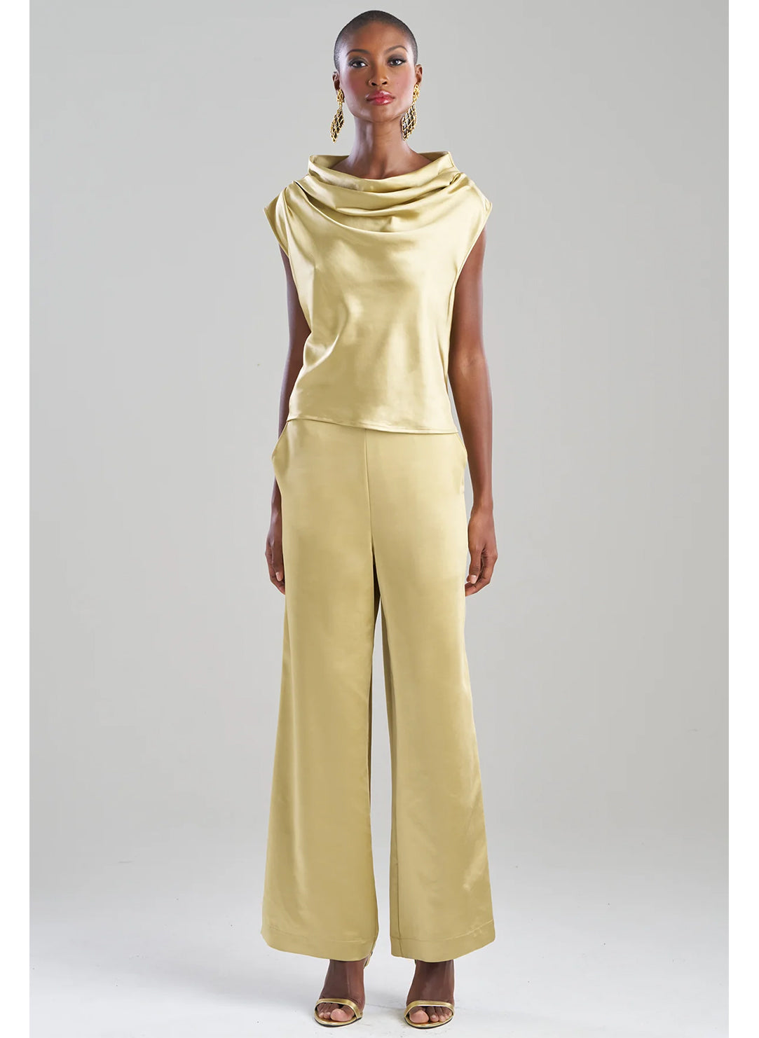 Luxe Satin Gold Drape Neck Top