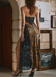 Dahlia Mousseline Dore Print Burnout Gown