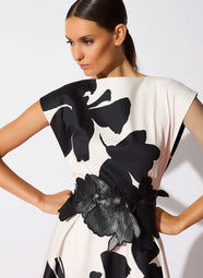 Peony Cotton Chino White/Black Fit and Flare Dress