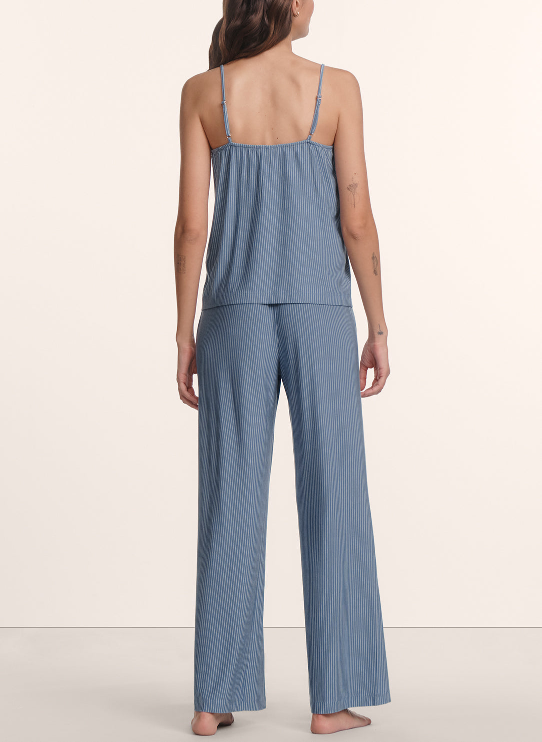 Gisele Printed Duo Stripe Slate Blue Cami Pant PJ Set