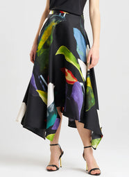 Yoru Silk Twill Black Multi Origami Maxi Skirt