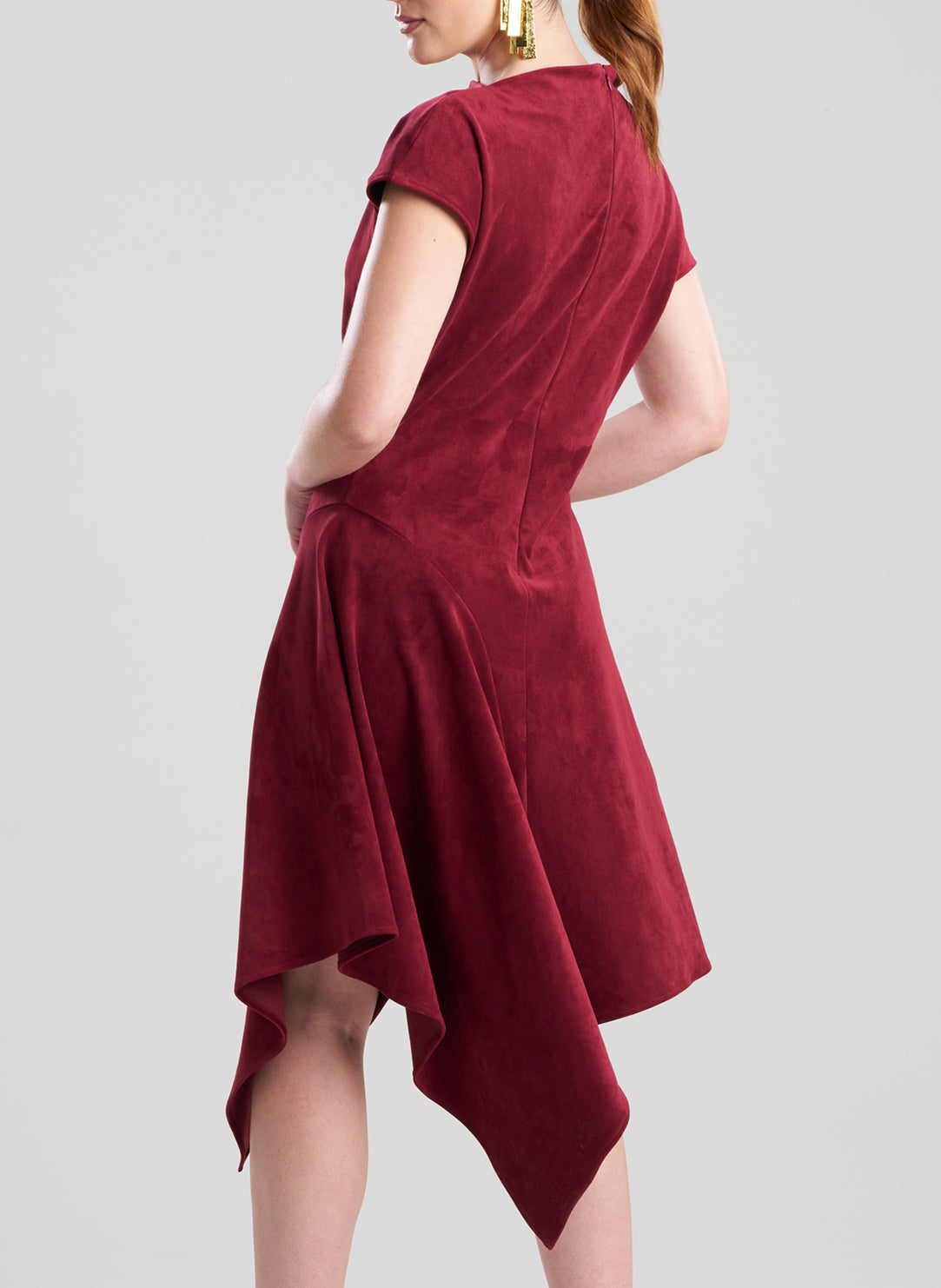 Vegan Luxe Suede Ruby Asymmetric Drape Neck Dress