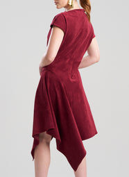 Vegan Luxe Suede Ruby Asymmetric Drape Neck Dress