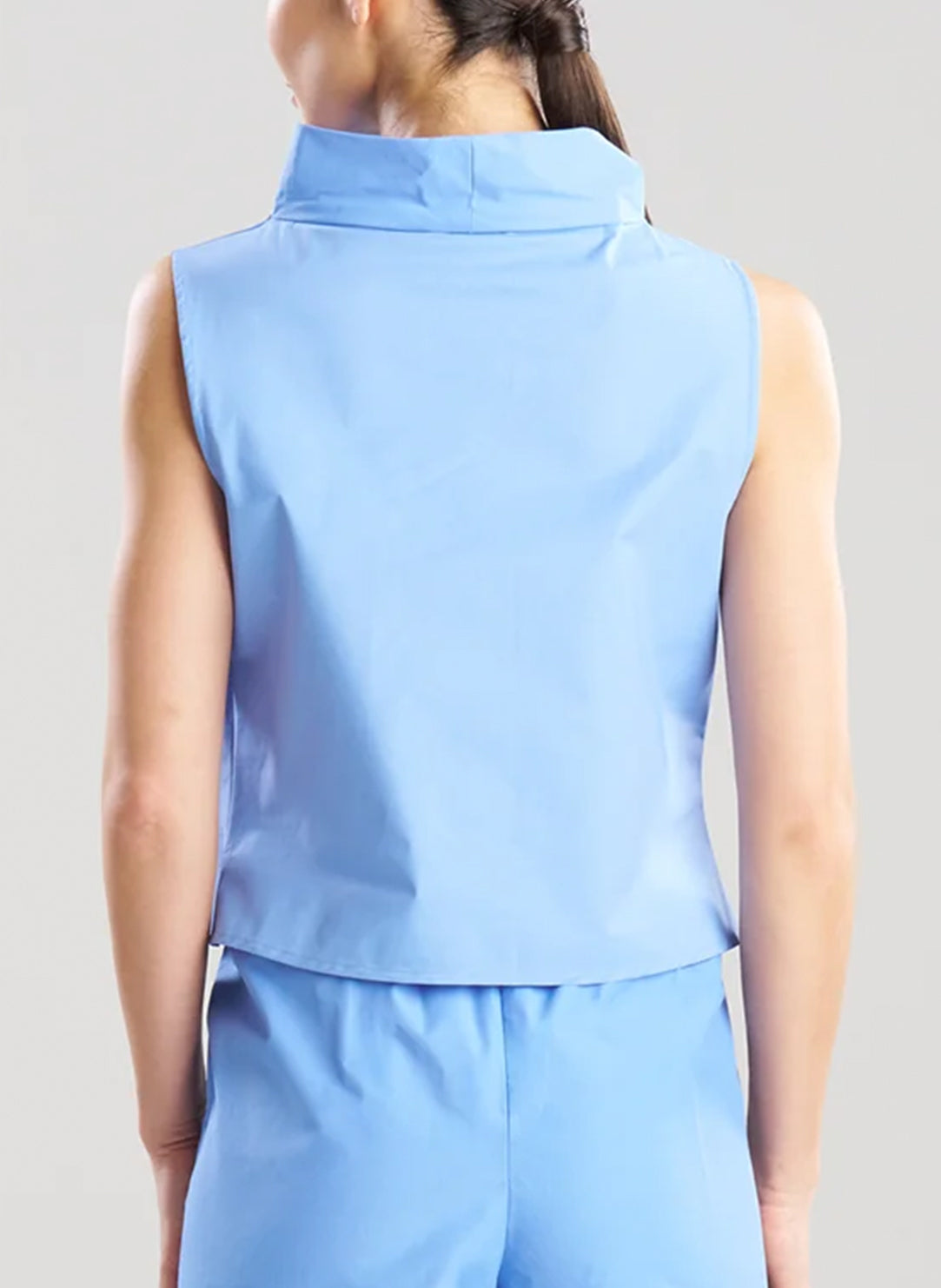 Techno Poplin Blue Iris Funnel Neck Top