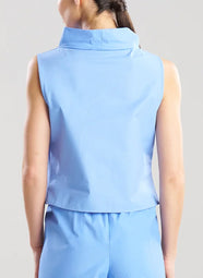 Techno Poplin Blue Iris Funnel Neck Top