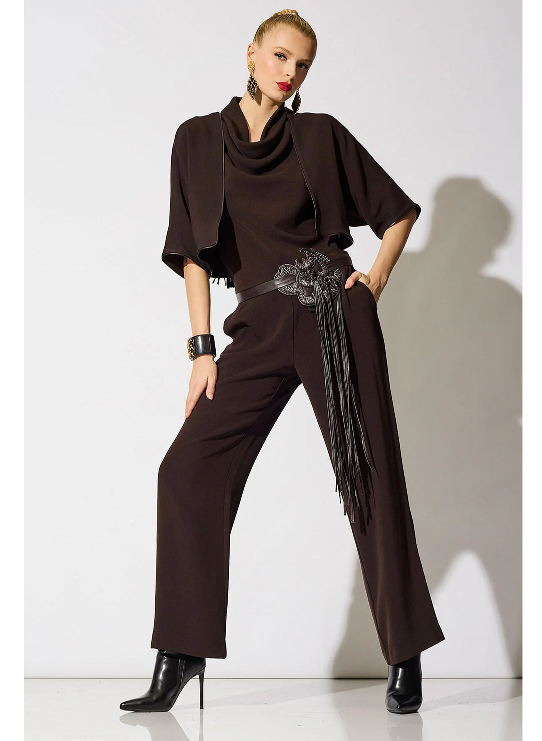 Stretch Crepe Dark Chestnut Pull on Straight Leg Pant
