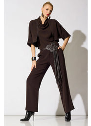 Stretch Crepe Dark Chestnut Pull on Straight Leg Pant