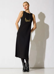 Stretch Crepe Black Tank Column Dress