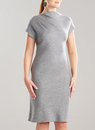 Double Knit Heather Grey Draped Neck Cap Sleeve Dress