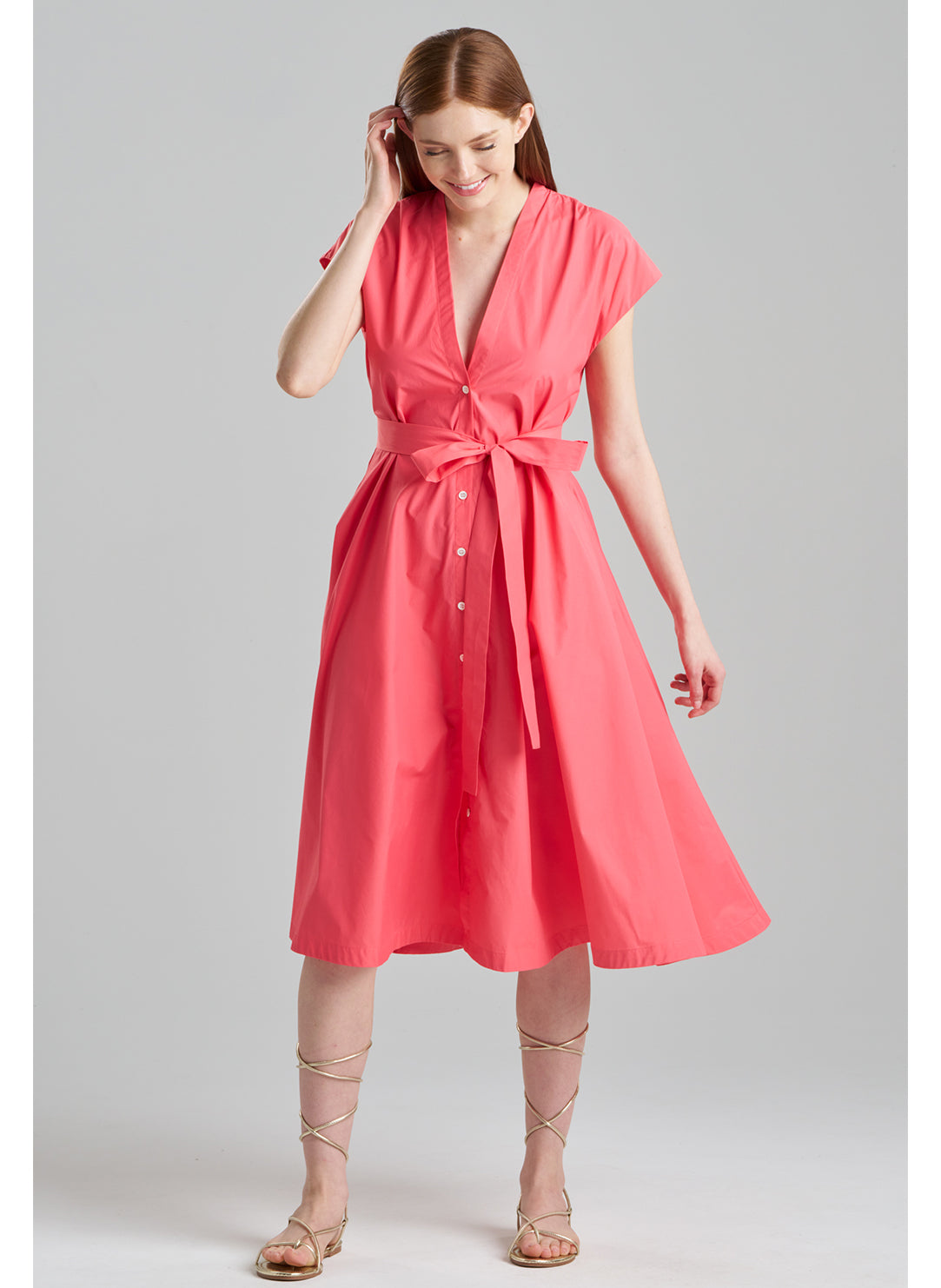 Techno Poplin Coral Tie Front Dress
