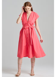 Techno Poplin Coral Tie Front Dress