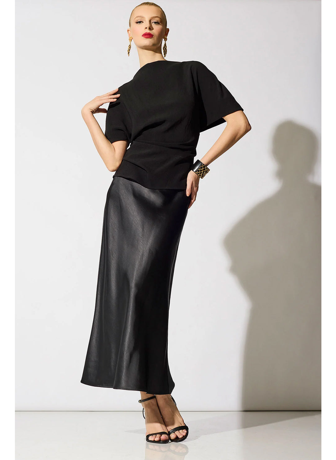 Stretch Crepe Black Asymmetric Draped Top