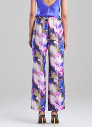 Autumn Floral Silk Twill Purple Pull on Straight Leg Pant