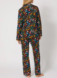 Winter Blooms Black Long Pajama Set