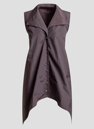 Solid Techno Poplin Dark Brown Sleeveless Handkerchief Hem Shirt