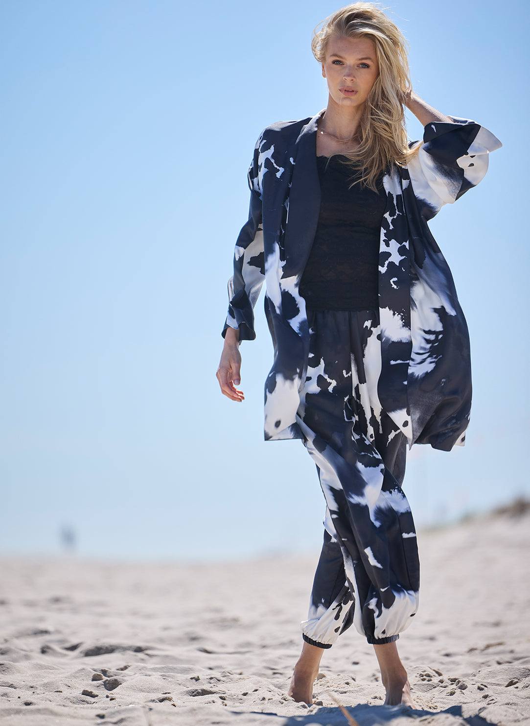 Black Orchid Black/White 100% Silk Jogger