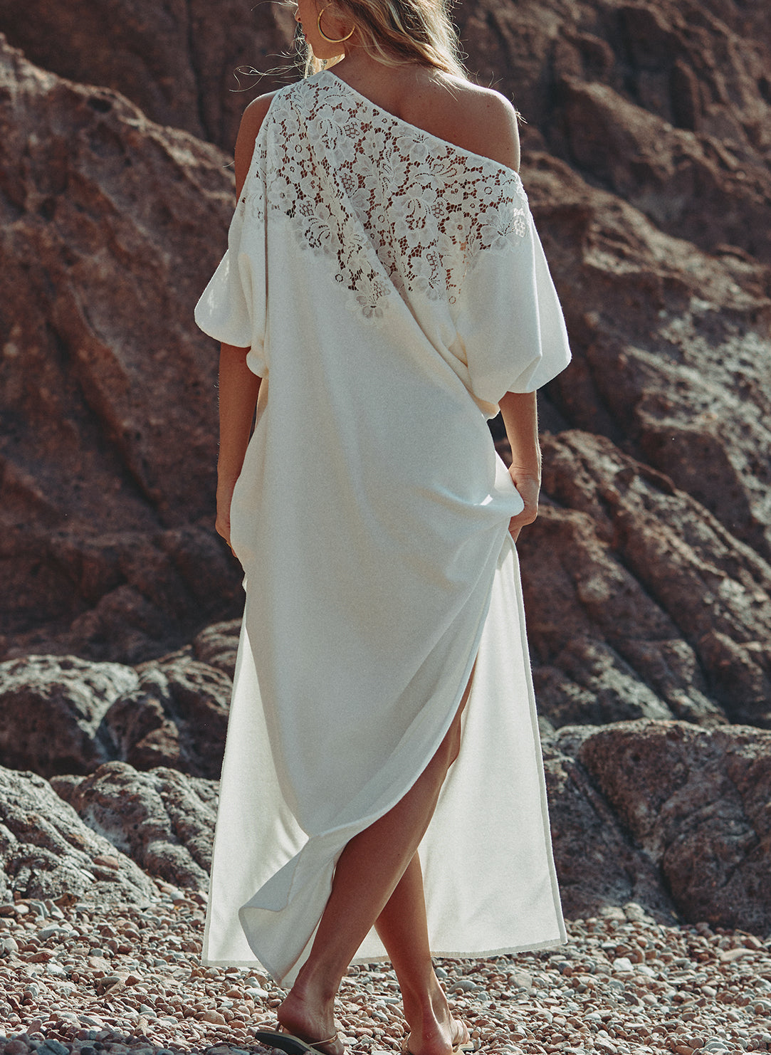 Celeste Eponge Naturel Terry Off Shoulder Maxi Dress