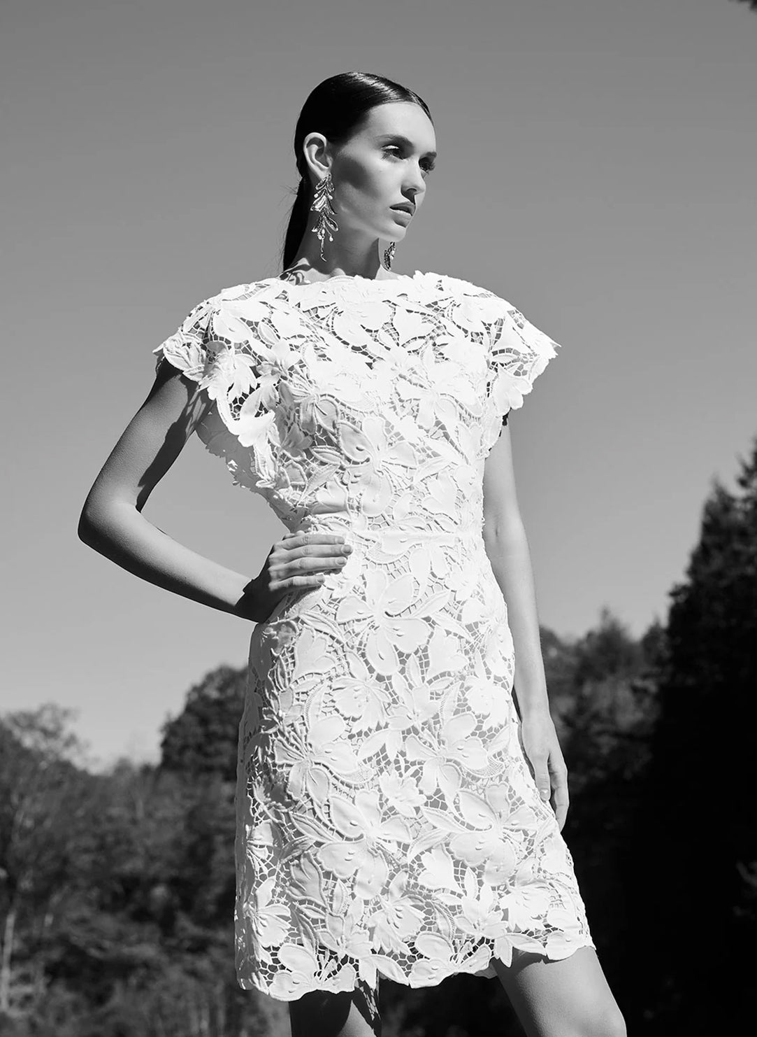 Peony Floral Lace White Mini Dress