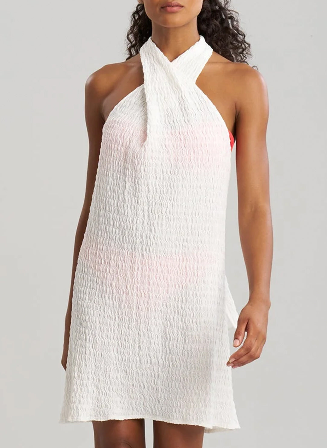 Waves White Mini Halter Dress Swim Cover