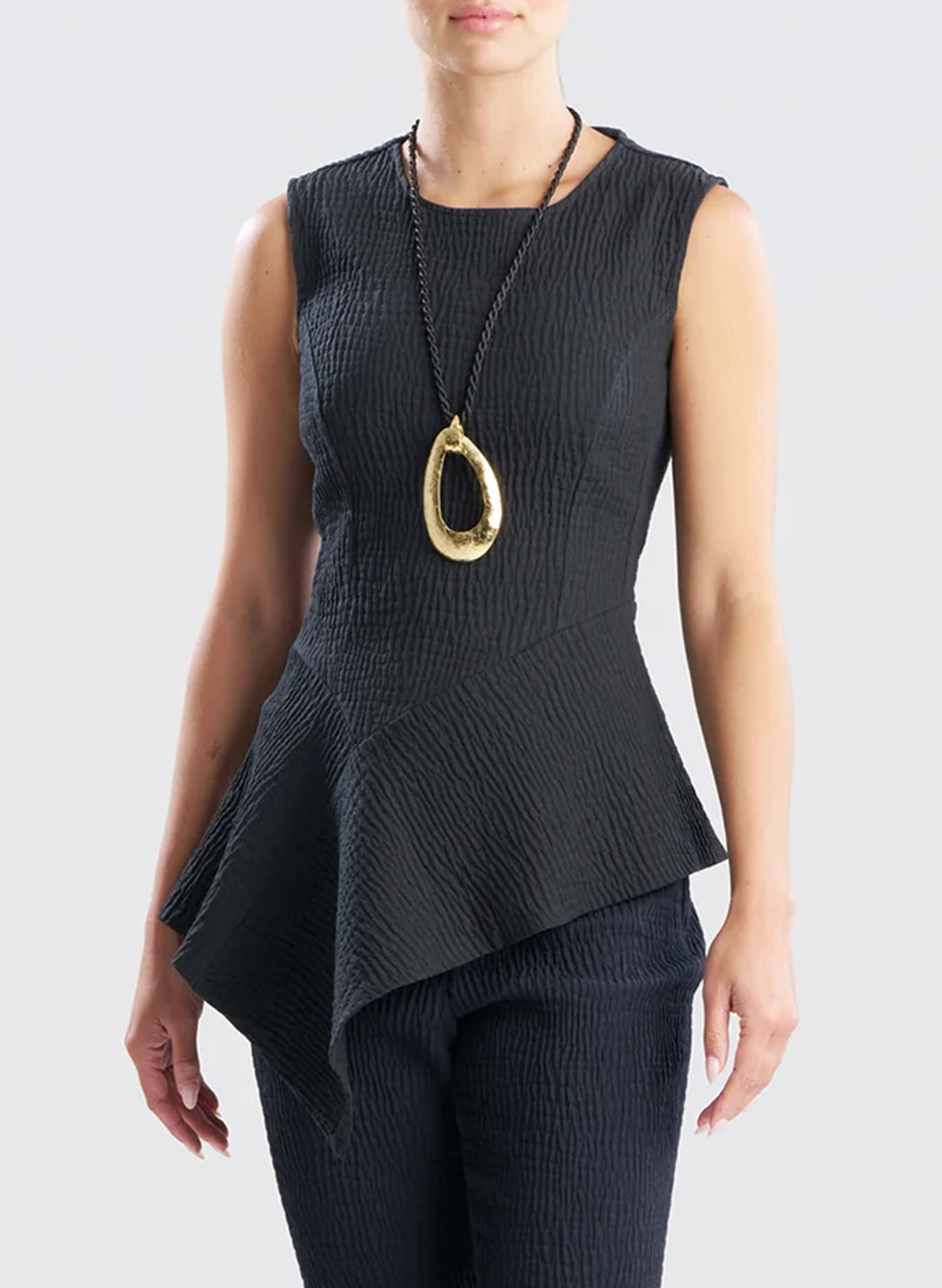 Textured Cotton Jacquard Black Asymmetric Top