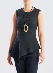 Textured Cotton Jacquard Black Asymmetric Top
