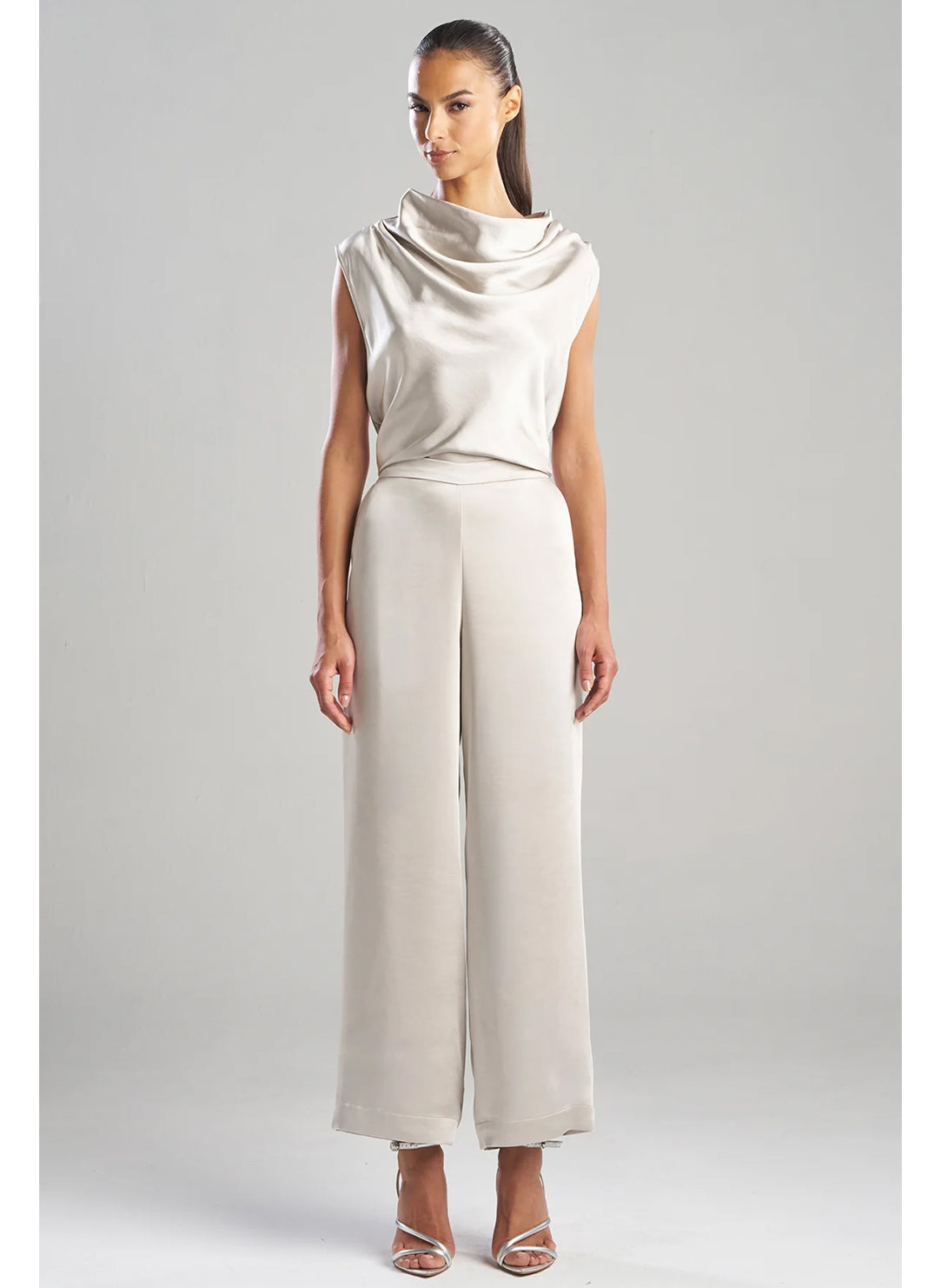 Luxe Satin Pearl Wide Leg Pull on Pants