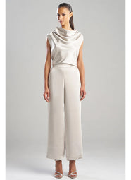 Luxe Satin Pearl Wide Leg Pull on Pants