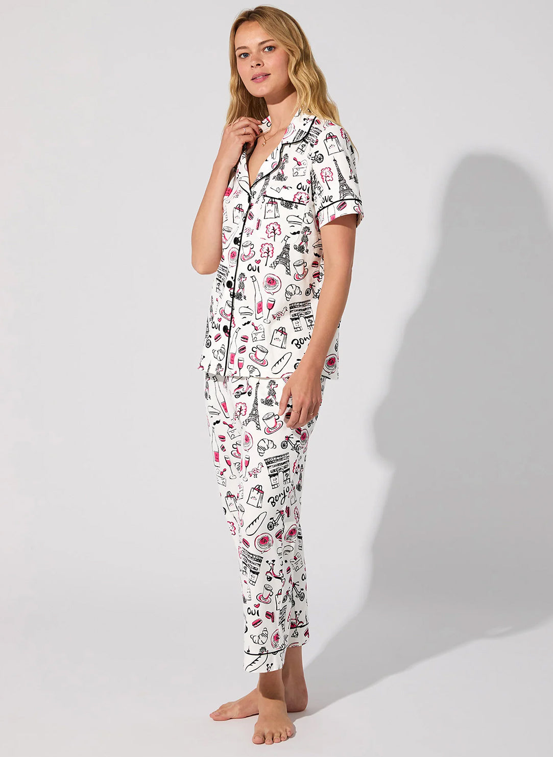 Bonjour Paris White Short Sleeve Cropped PJ Set