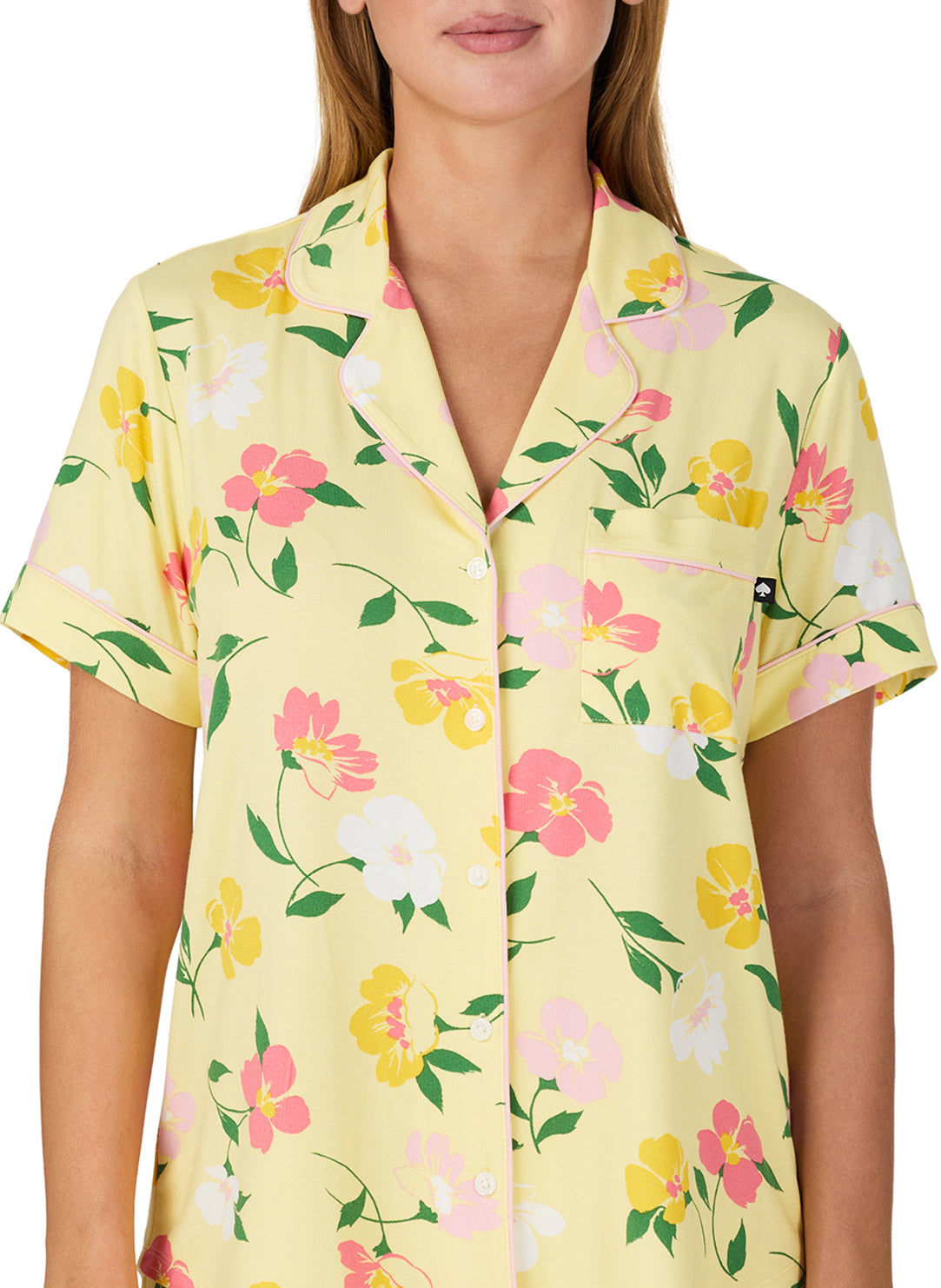 Sunset Garden Yellow Short Sleeved Cropped Pajama Set