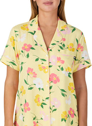 Sunset Garden Yellow Short Sleeved Cropped Pajama Set