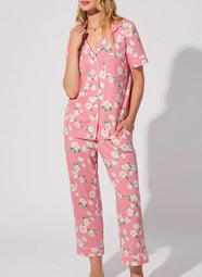 Pink Magnolias Pink Short Sleeve Cropped PJ Set