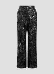 Floral Sequin Lace Black Side Zip Wide Leg Pant