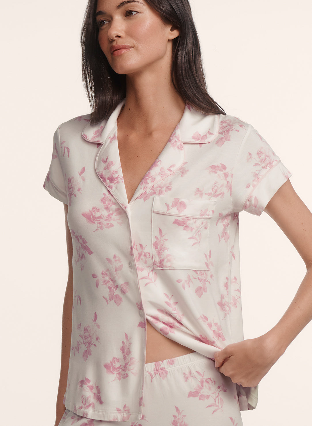 Gisele Printed Rose Garden Cameo Pink SS Cropped PJ Set