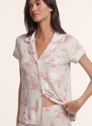 Gisele Printed Rose Garden Cameo Pink SS Cropped PJ Set