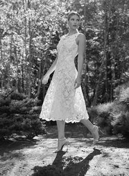 Peony Floral Lace White Asymmetric Seam Dress