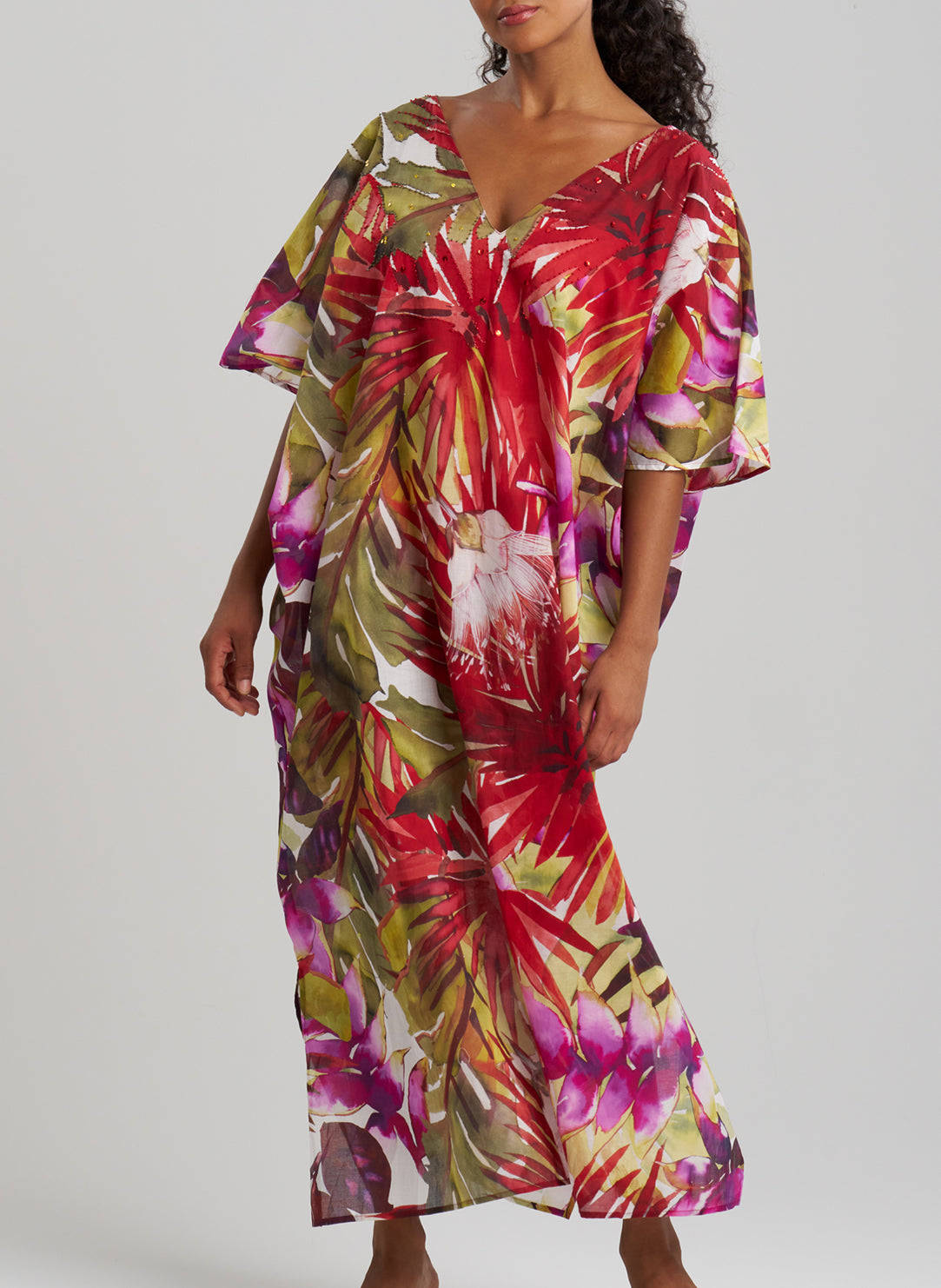 Rainforest Multi Cotton Beaded Caftan