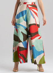 Abstract Palm Cotton Poplin Multi Palazzo Pant