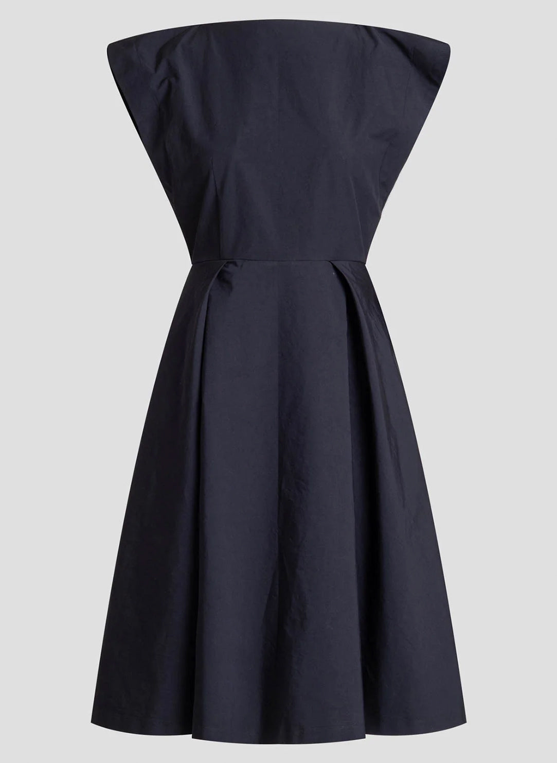 Solid Tech Cotton Taffeta Black Fit and Flare Dress