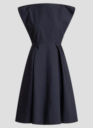 Solid Tech Cotton Taffeta Black Fit and Flare Dress