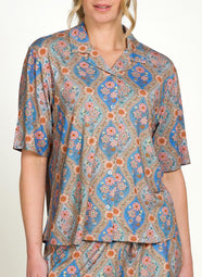 Ornamento Blue Flora Short Sleeve Top