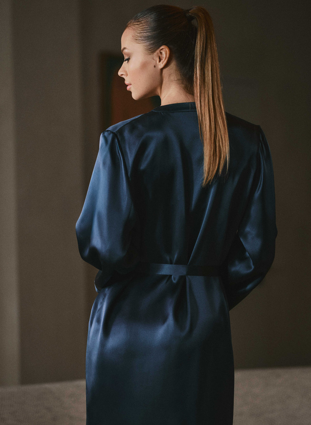 Dahlia Satin Nuit Solid Long Robe