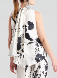 Nara Silk Twill Black/White Halter Scarf Top