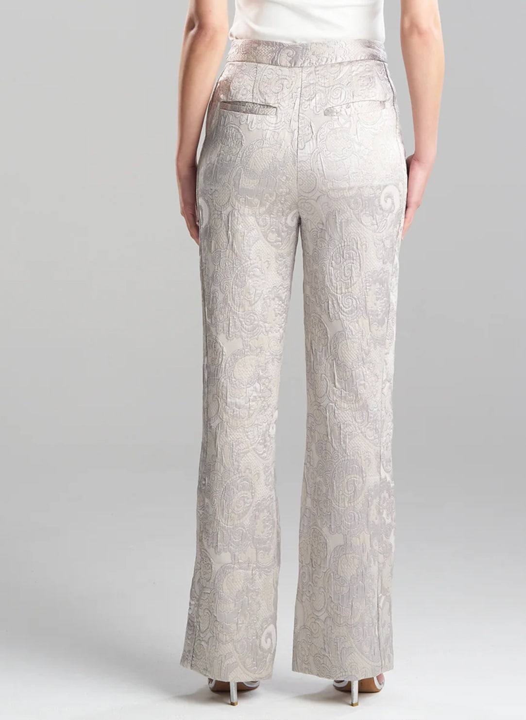 Metallic Swirl Jacquard Pearl Size Zip Pant