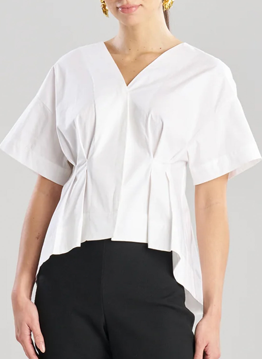 Solid Cotton Poplin White Pleated Back Cocoon Shirt