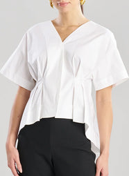 Solid Cotton Poplin White Pleated Back Cocoon Shirt