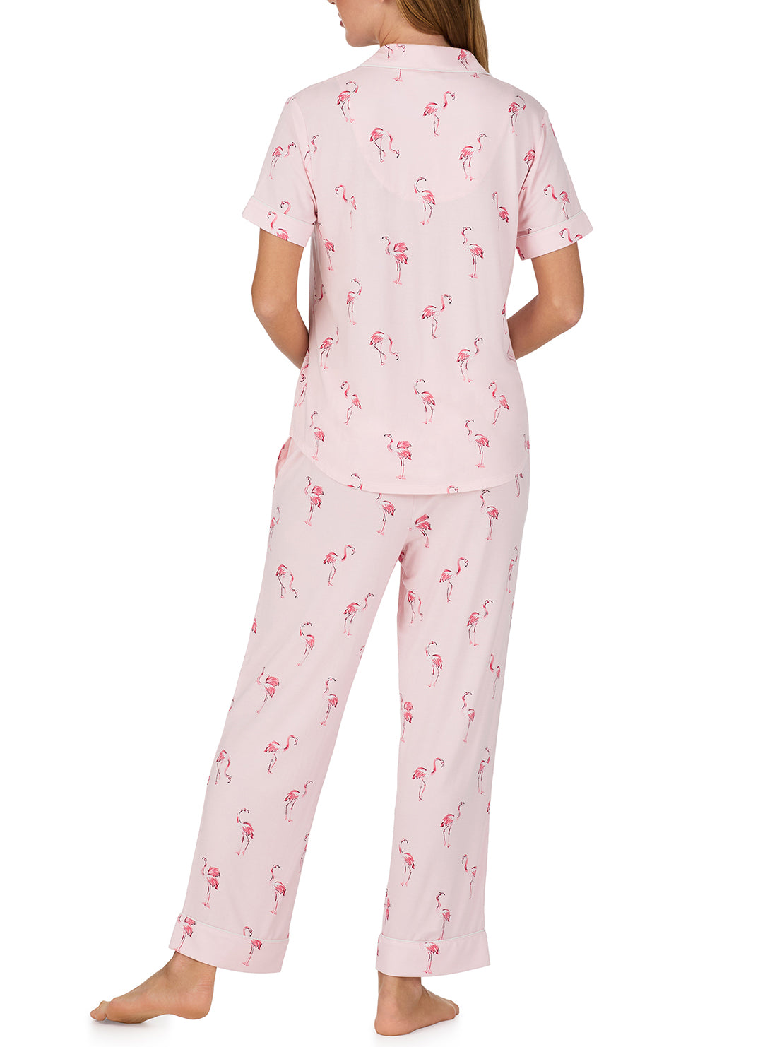 Flamingo Cove Pink Short Sleeved Cropped Pajama Set