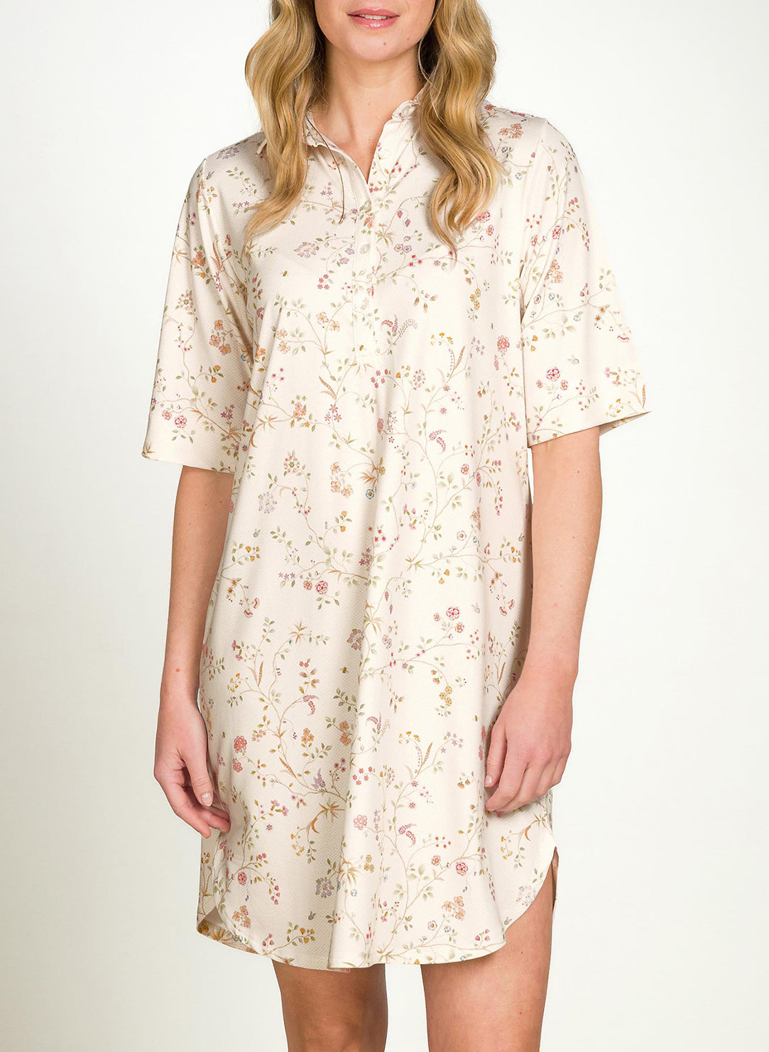 Little Delhi Offwhite Dewi Short Sleeve Night Dress